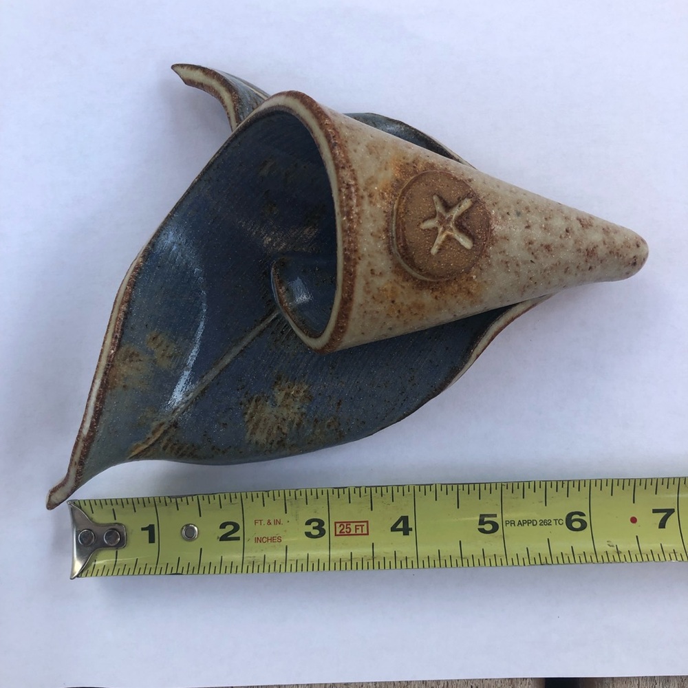 Handmade Coastal Pottery Wall Pocket – Blue Glaze Starfish Accent - Blue Tan - Picture 8 of 9